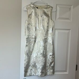 White and silver knee length cocktail dress